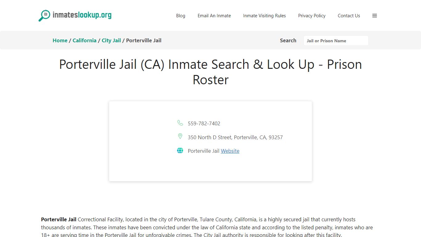 Porterville Jail (CA) Inmate Search & Look Up - Prison Roster