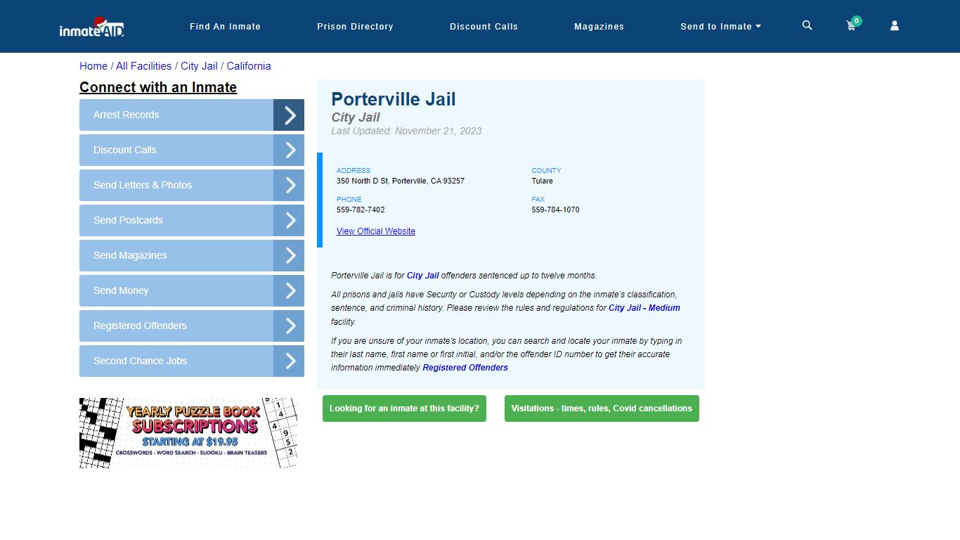 Porterville Jail | Inmate Locator